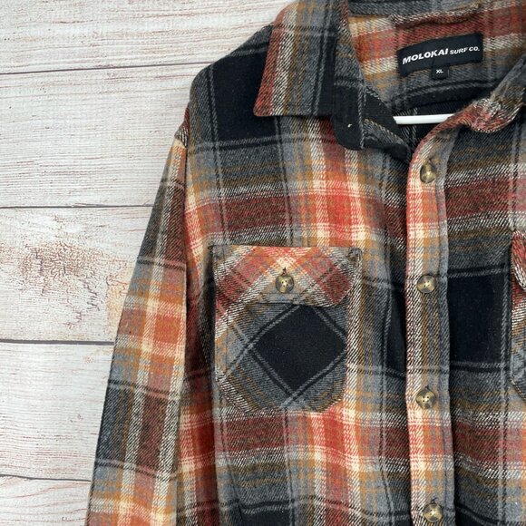Molokai Surf Co Super Soft Plaid Flannel Men's Size‎ XL Brown/Gray/Black - Picture 3 of 9